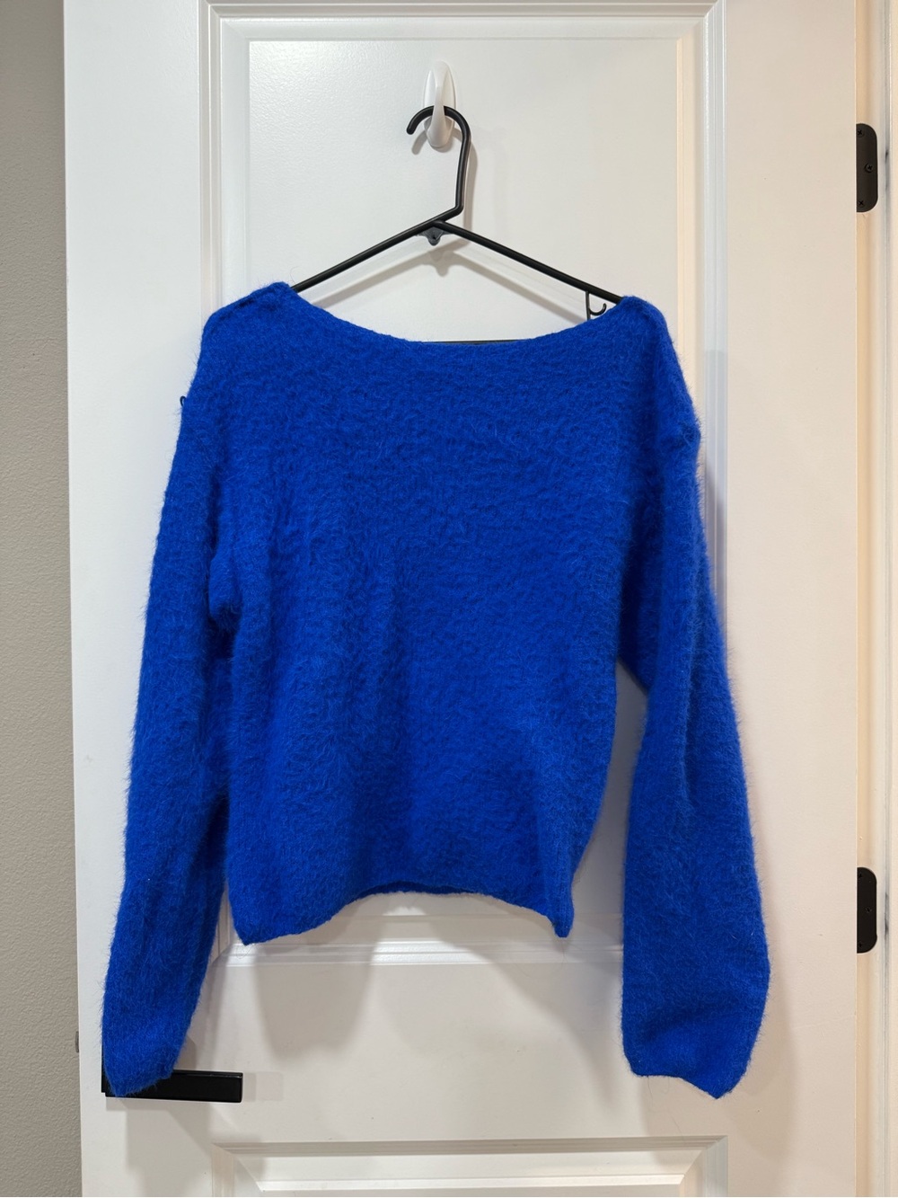 Blue Fuzzy Boatneck Women's Sweater